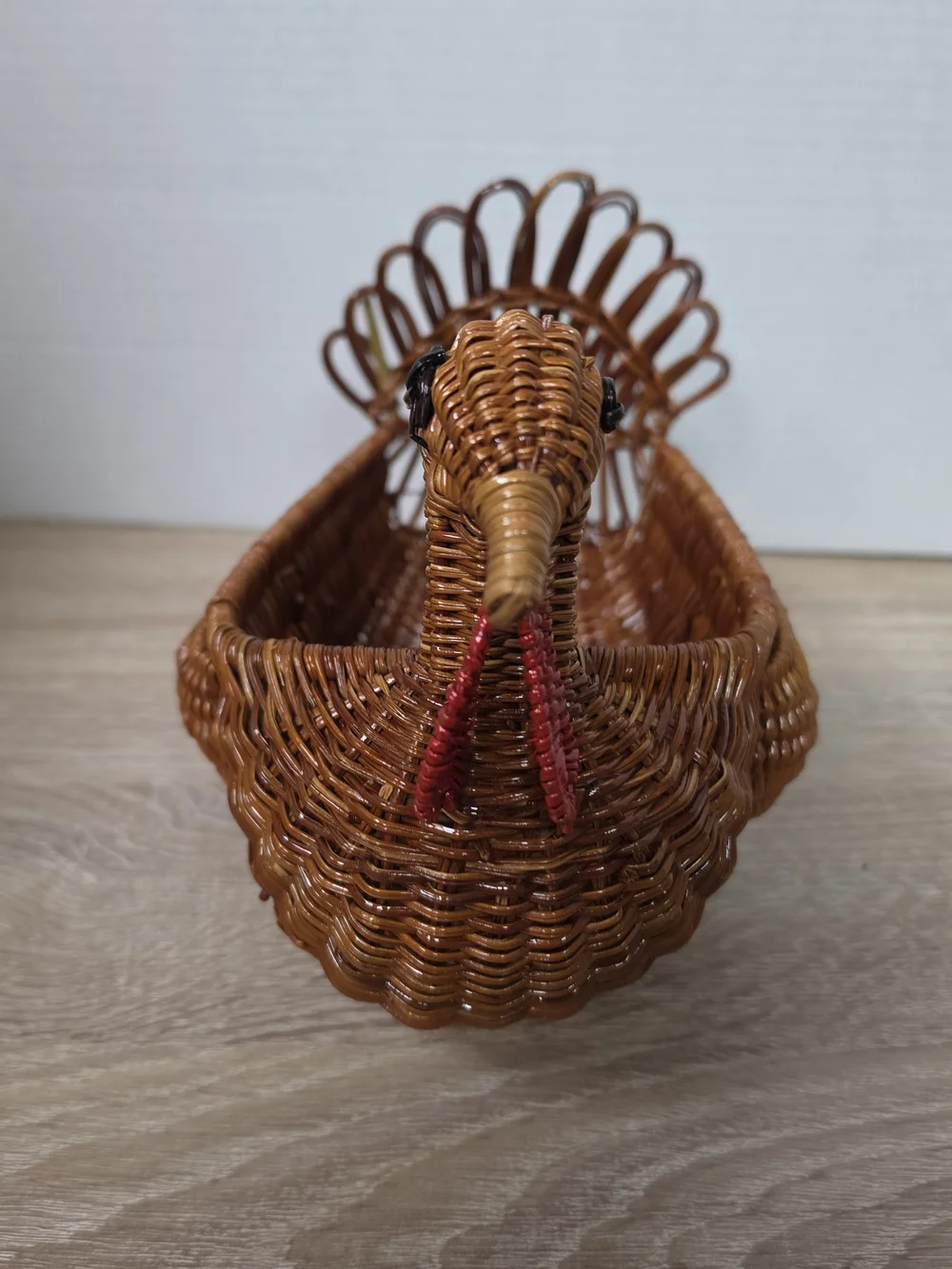 Vintage AVON Wicker Turkey Woven Rattan Bread Basket Thanksgiving Fall Decor